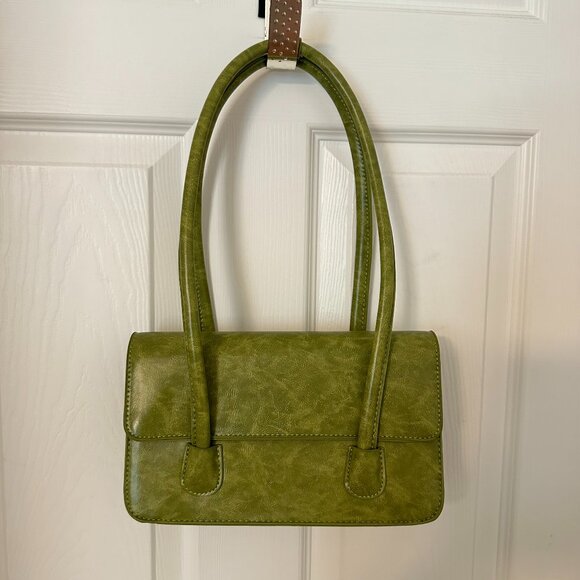 Structured Boxy Green Top Handle Shoulder Bag - Picture 1 of 8